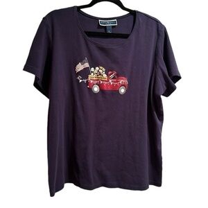 Karen Scott Navy Short sleeved glittery truck T-shirt size 2X